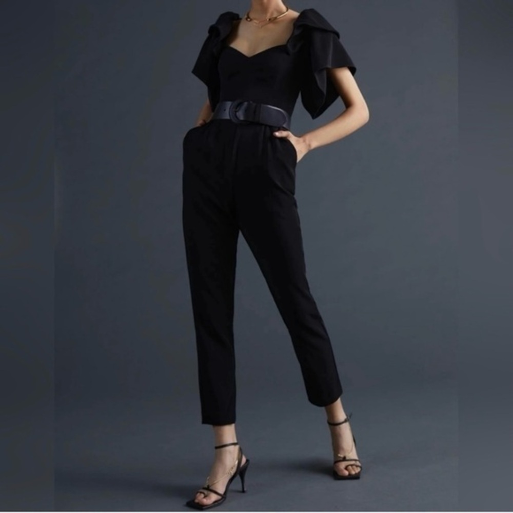 Anthropologie x Boskemper Noir‎ Black Lilian Jumpsuit Ruffle Size XS